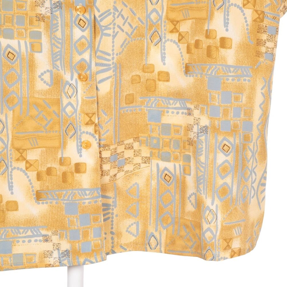 Voir Collection VTG Button Up Shirt XL Womens Yellow Blue Geometric Short Sleeve - Picture 3 of 5